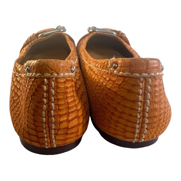 FOSSIL VINTAGE Reptile Embossed Rust Leather Flats silver-tone Buckle Top 6.5 - Picture 11 of 14